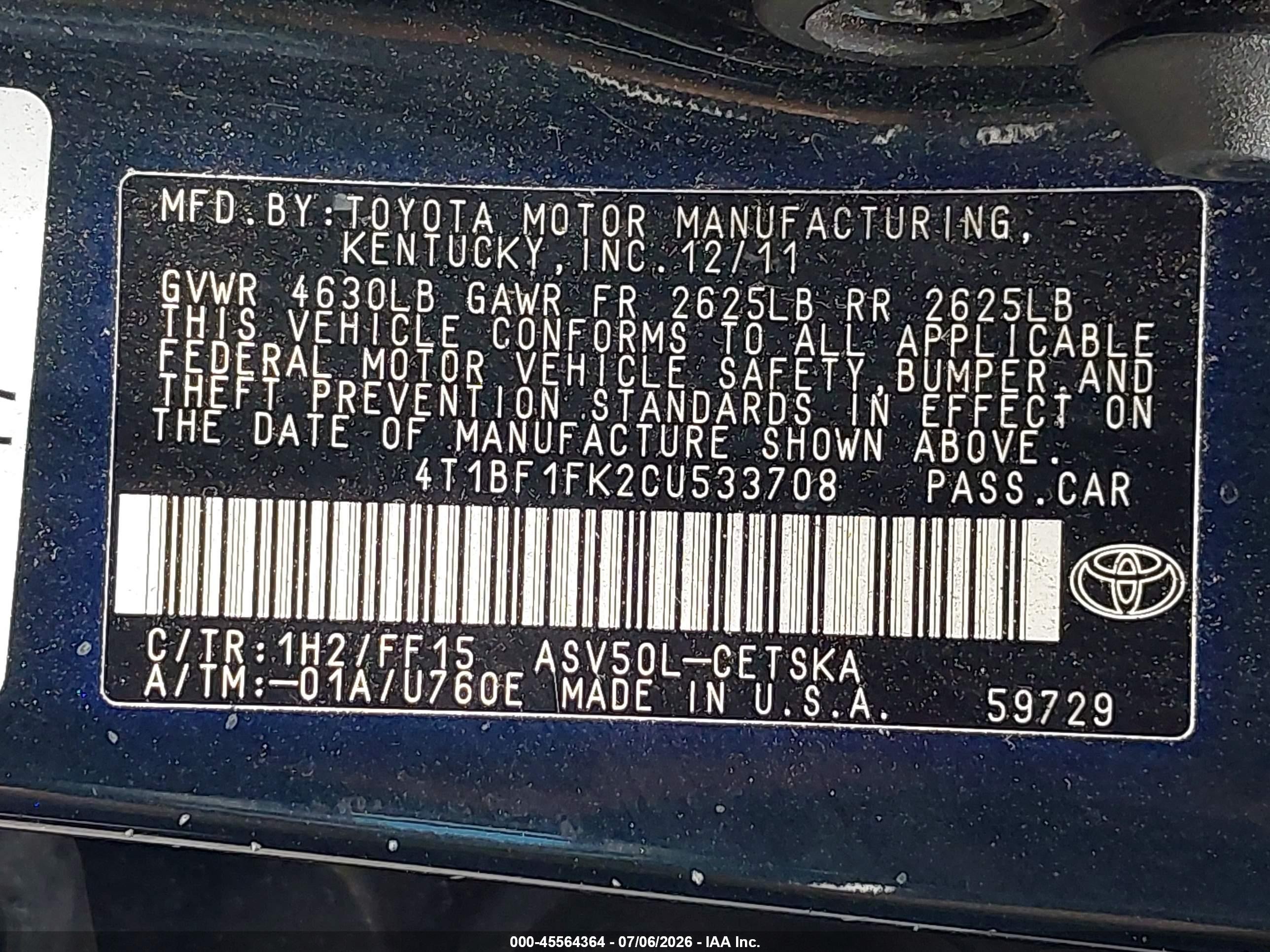 2012 Toyota Camry Se Black vin: 4T1BF1FK2CU533708
