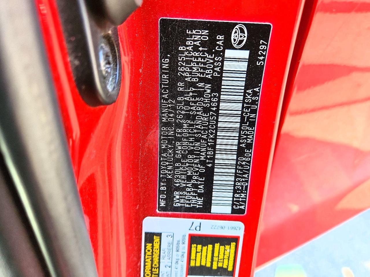 2012 Toyota Camry Se Red vin: 4T1BF1FK2CU574663