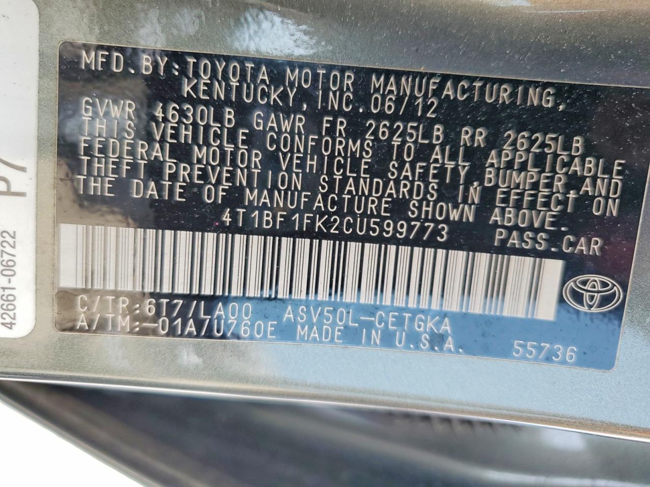 2012 Toyota Camry Xle Зеленый vin: 4T1BF1FK2CU599773