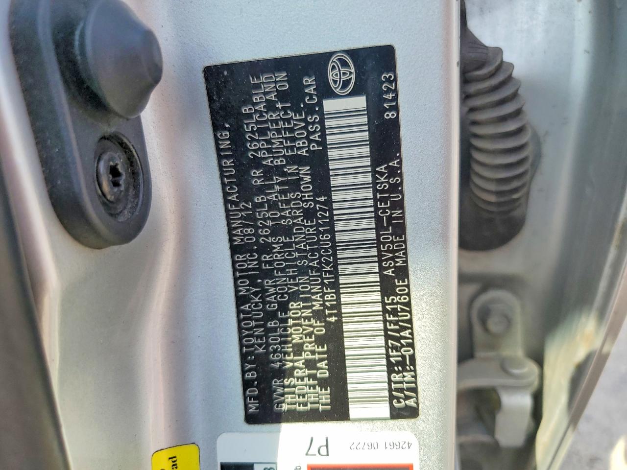 2012 Toyota Camry Se Gray vin: 4T1BF1FK2CU611274