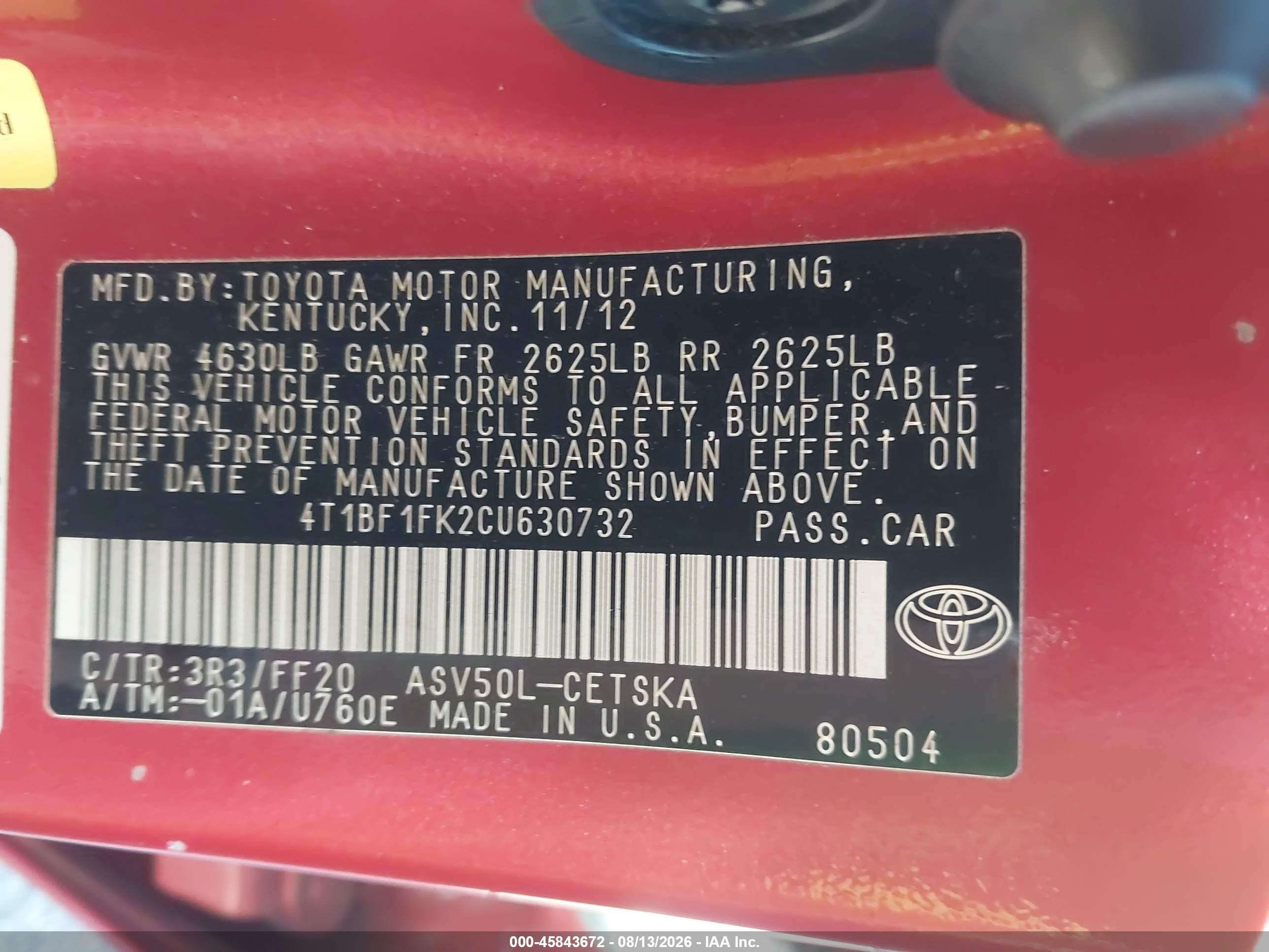 2012 Toyota Camry Se Красный vin: 4T1BF1FK2CU630732