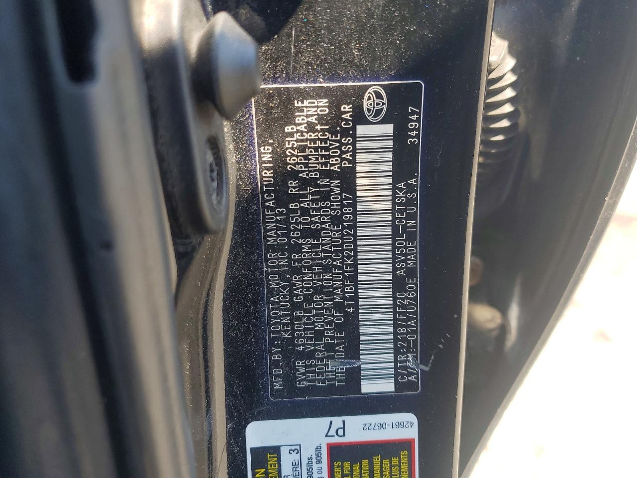 2013 Toyota Camry Se Black vin: 4T1BF1FK2DU219817