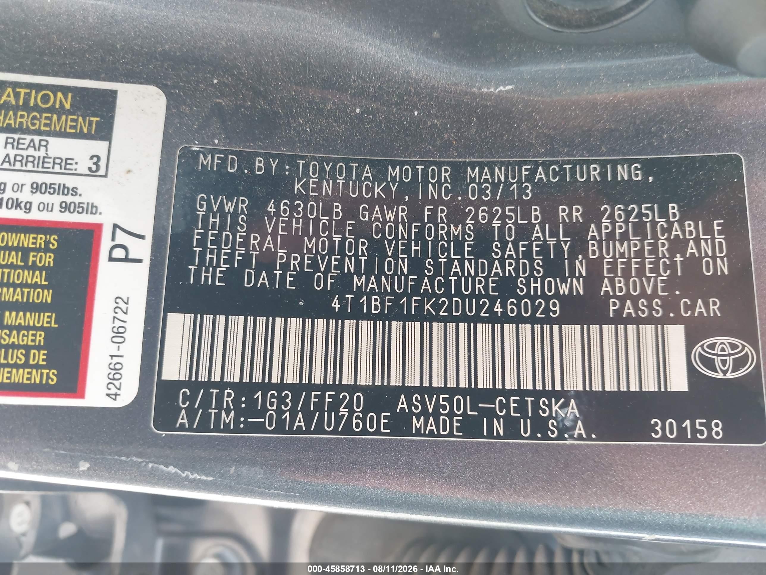 2013 Toyota Camry Se Gray vin: 4T1BF1FK2DU246029