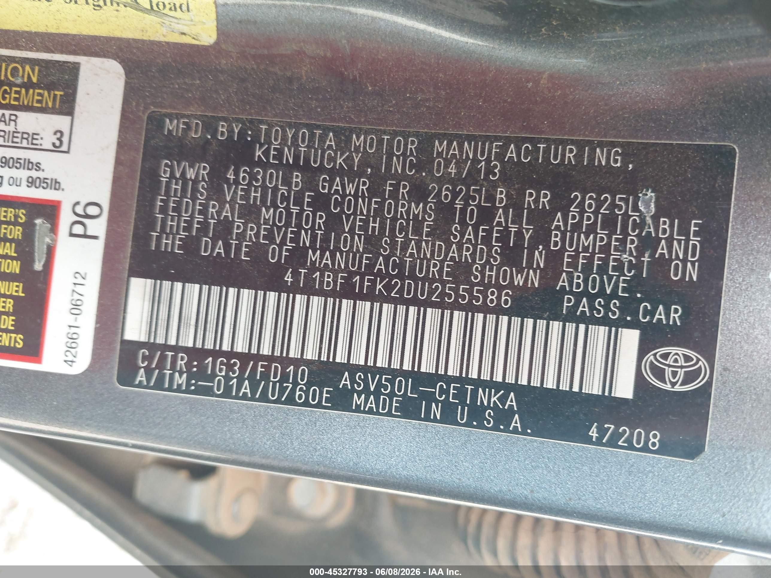 2013 Toyota Camry Le Gray vin: 4T1BF1FK2DU255586