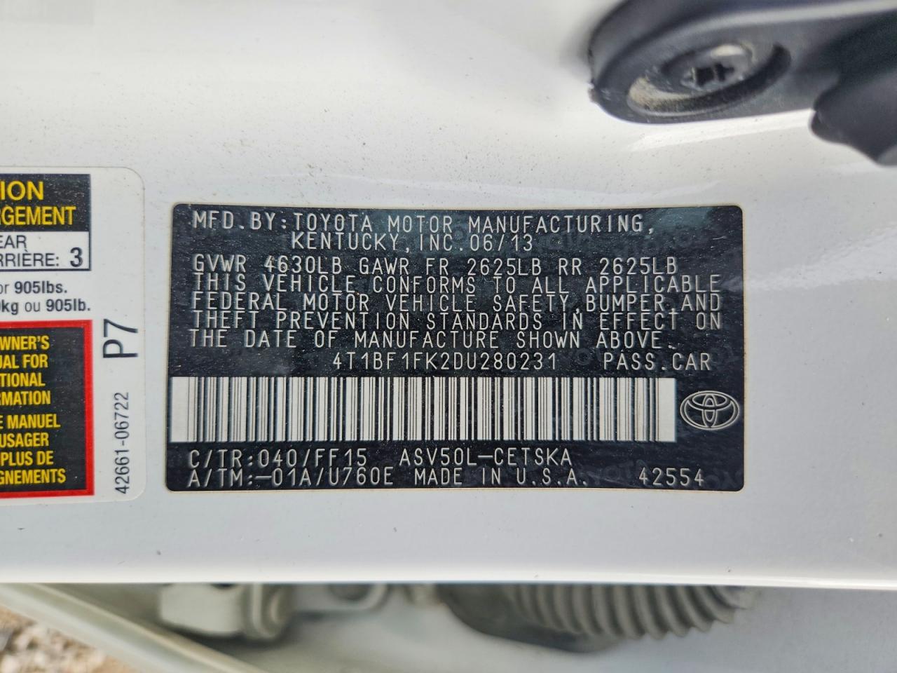 2013 Toyota Camry Se White vin: 4T1BF1FK2DU280231