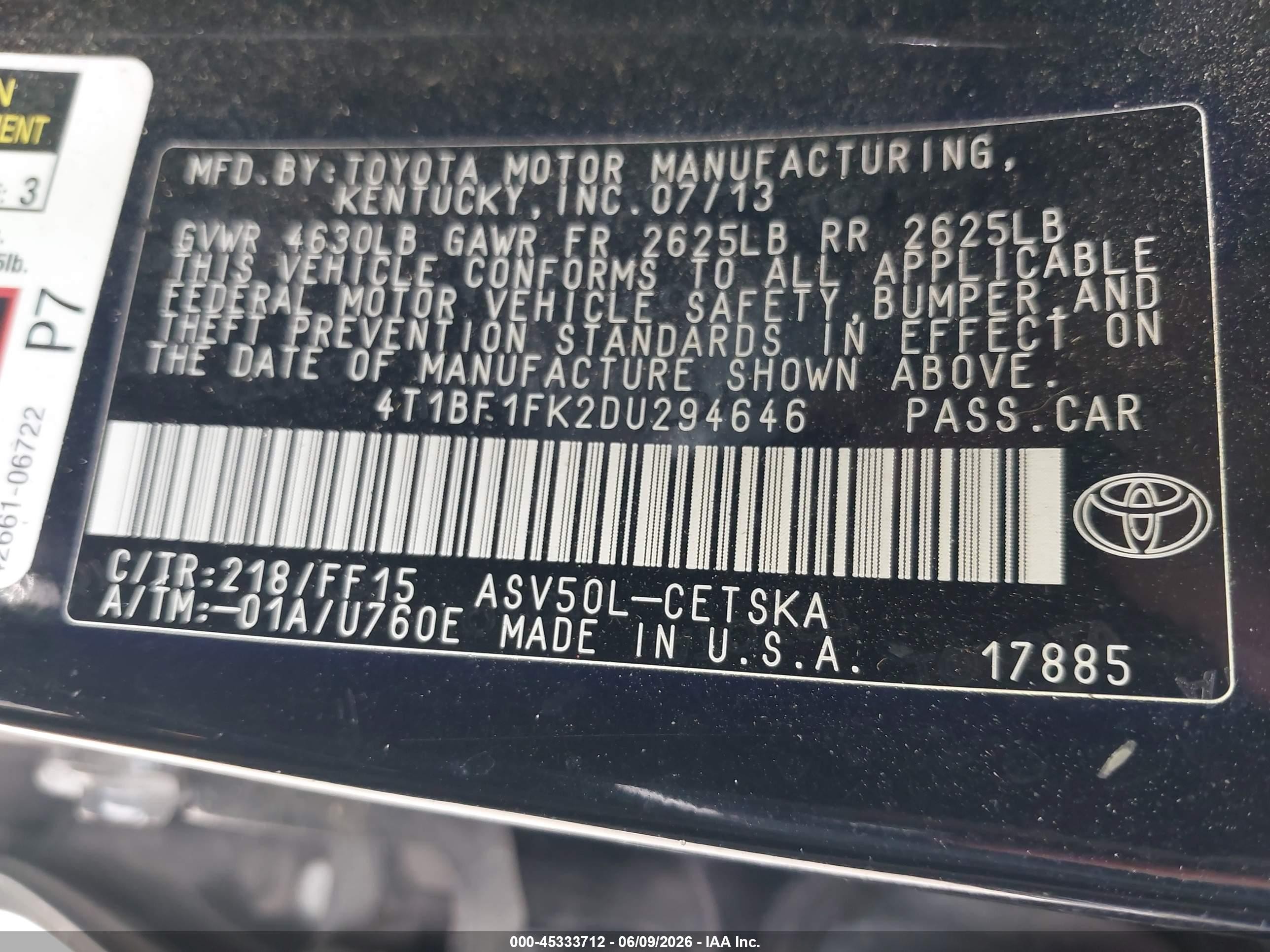 2013 Toyota Camry Se Black vin: 4T1BF1FK2DU294646