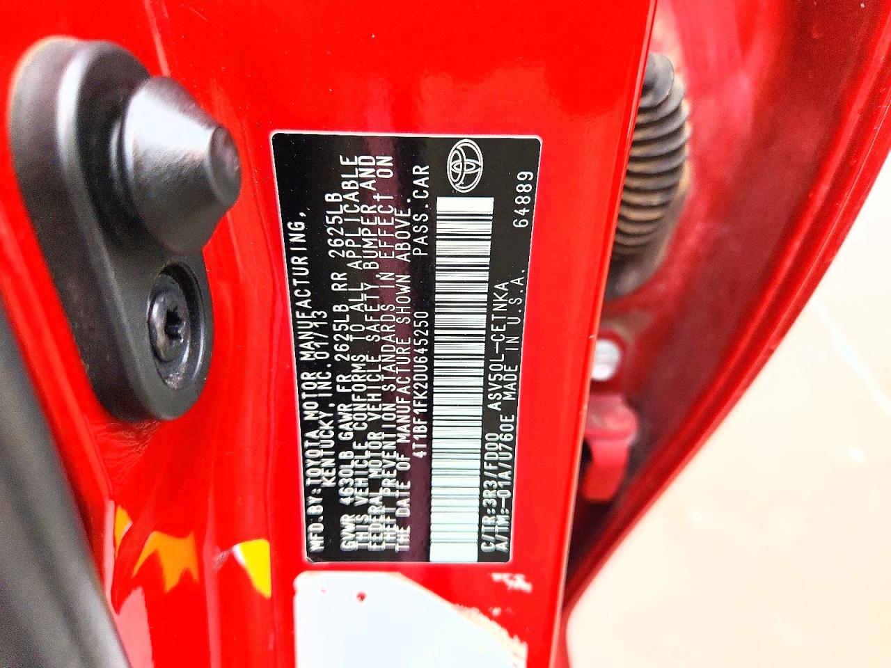2013 Toyota Camry Le Red vin: 4T1BF1FK2DU645250