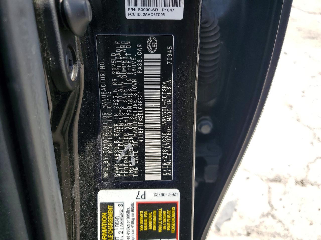 2013 Toyota Camry Se Black vin: 4T1BF1FK2DU648231
