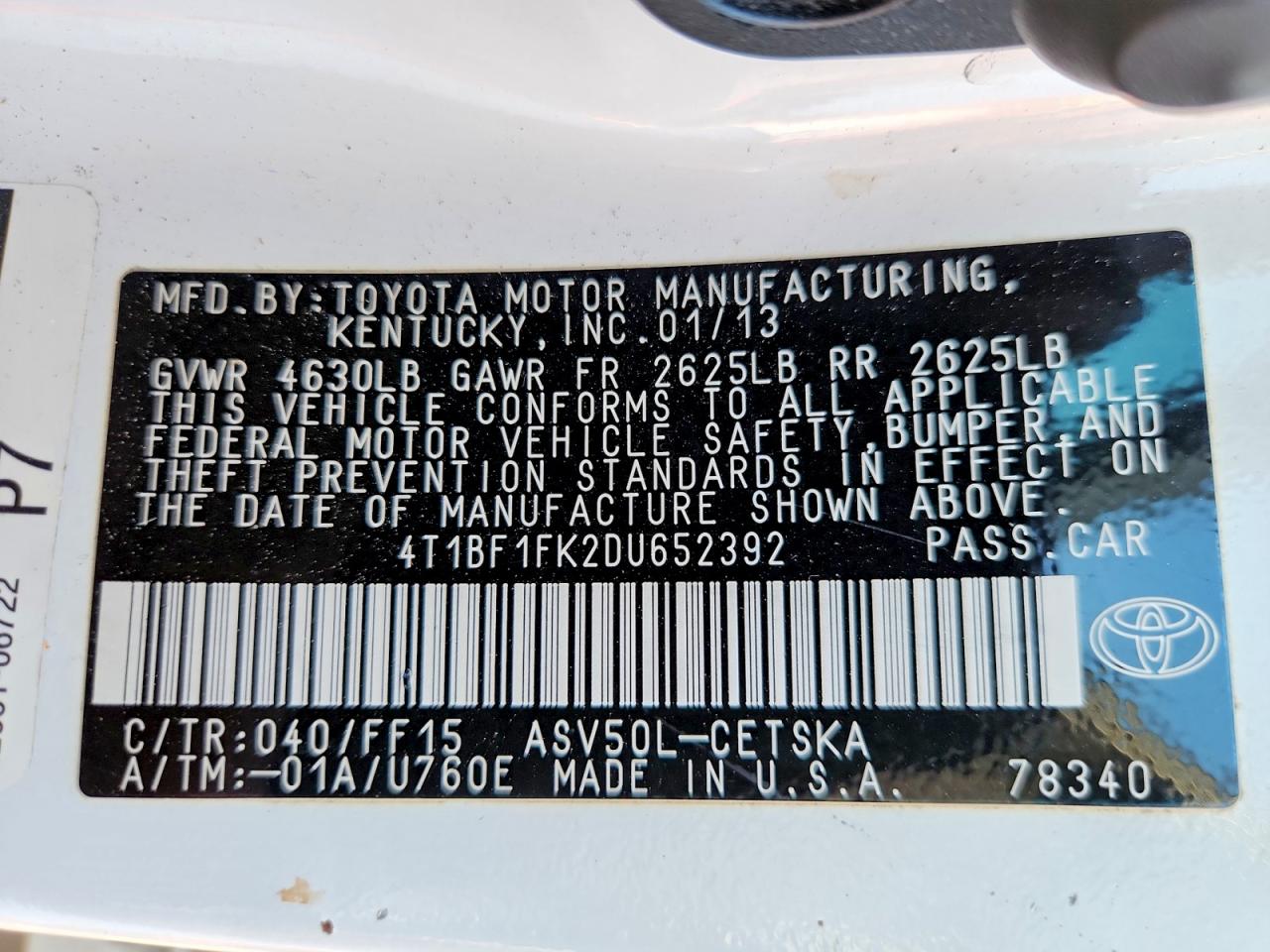 2013 Toyota Camry Se White vin: 4T1BF1FK2DU652392