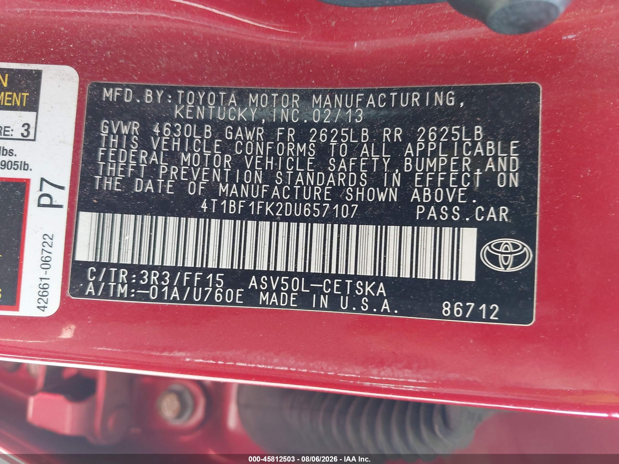 2013 Toyota Camry Se Red vin: 4T1BF1FK2DU657107