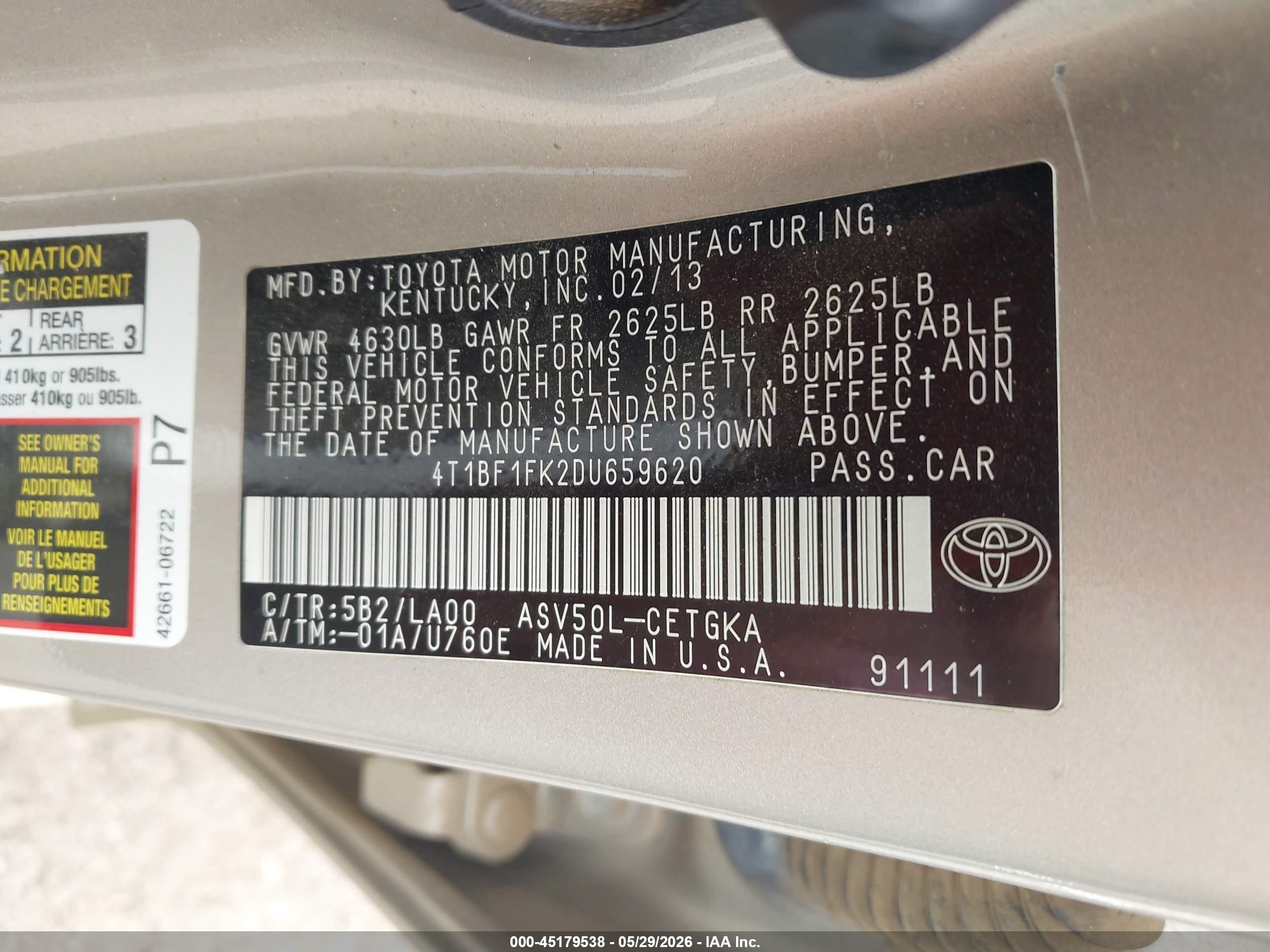 2013 Toyota Camry Xle Gold vin: 4T1BF1FK2DU659620
