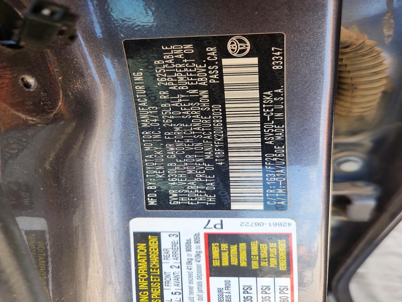 2013 Toyota Camry Se Gray vin: 4T1BF1FK2DU683030