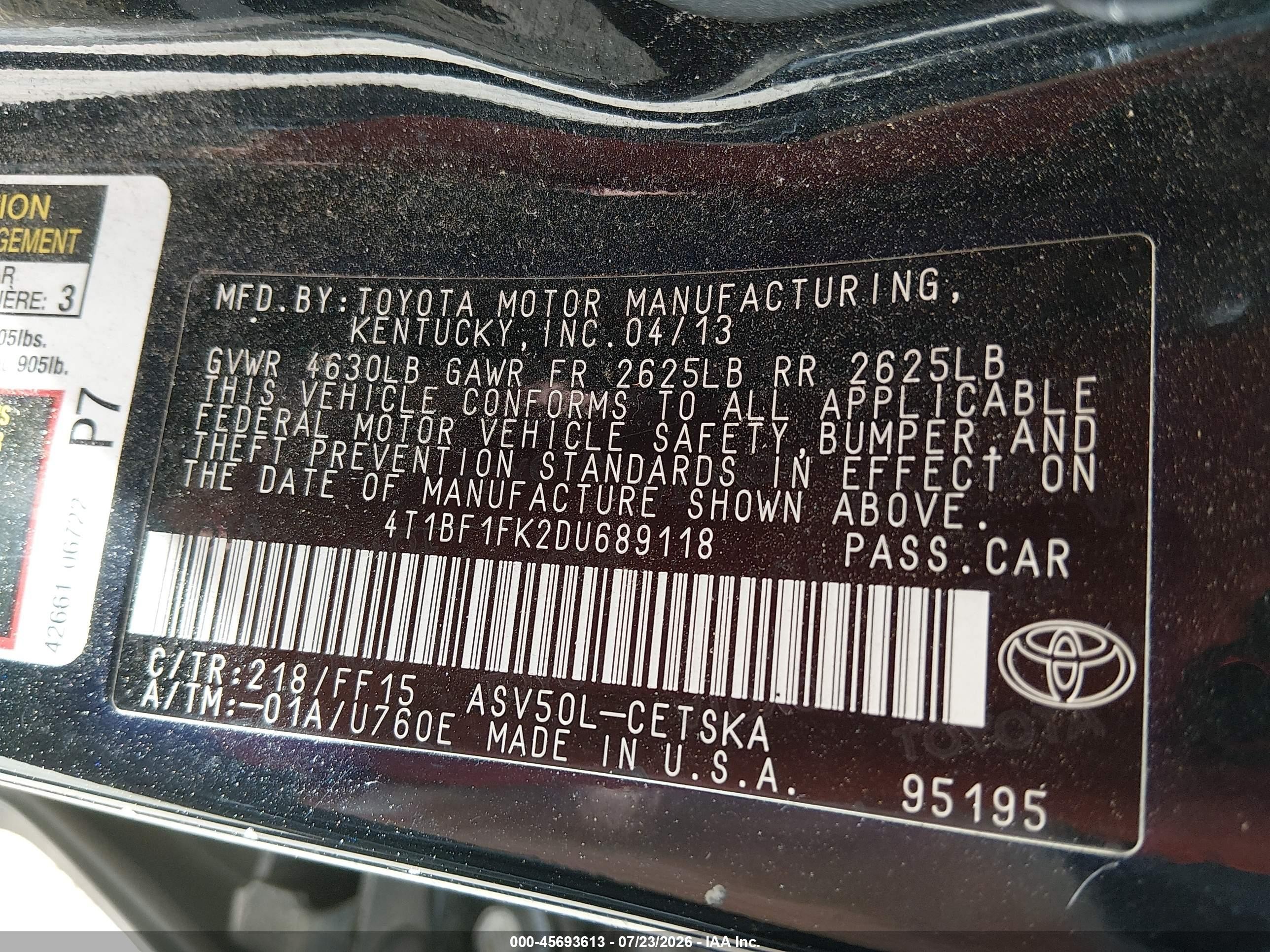 2013 Toyota Camry Se Black vin: 4T1BF1FK2DU689118