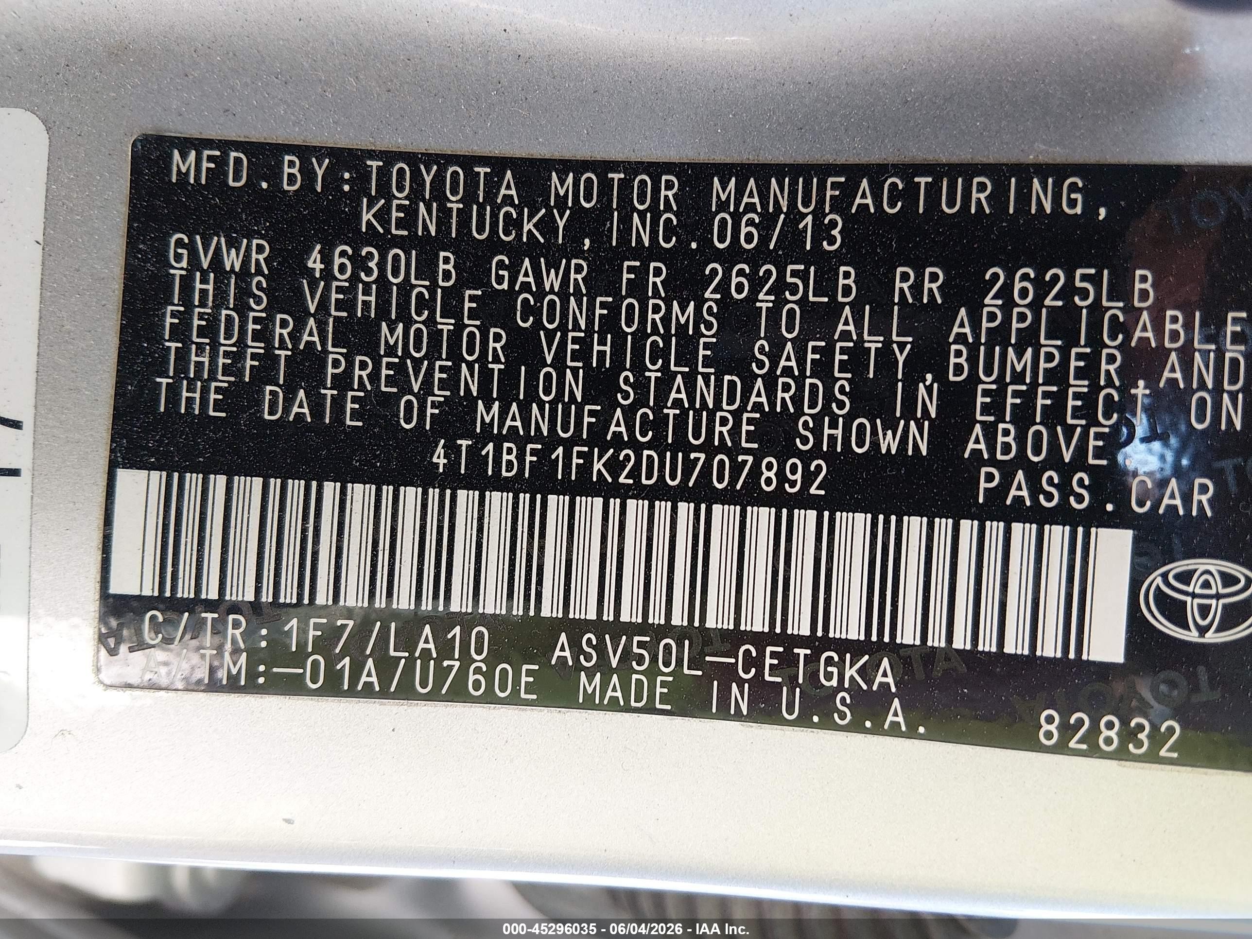 2013 Toyota Camry Xle Silver vin: 4T1BF1FK2DU707892