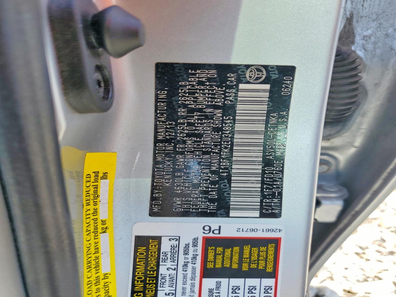 2014 Toyota /s/le/xle Silver vin: 4T1BF1FK2EU348545