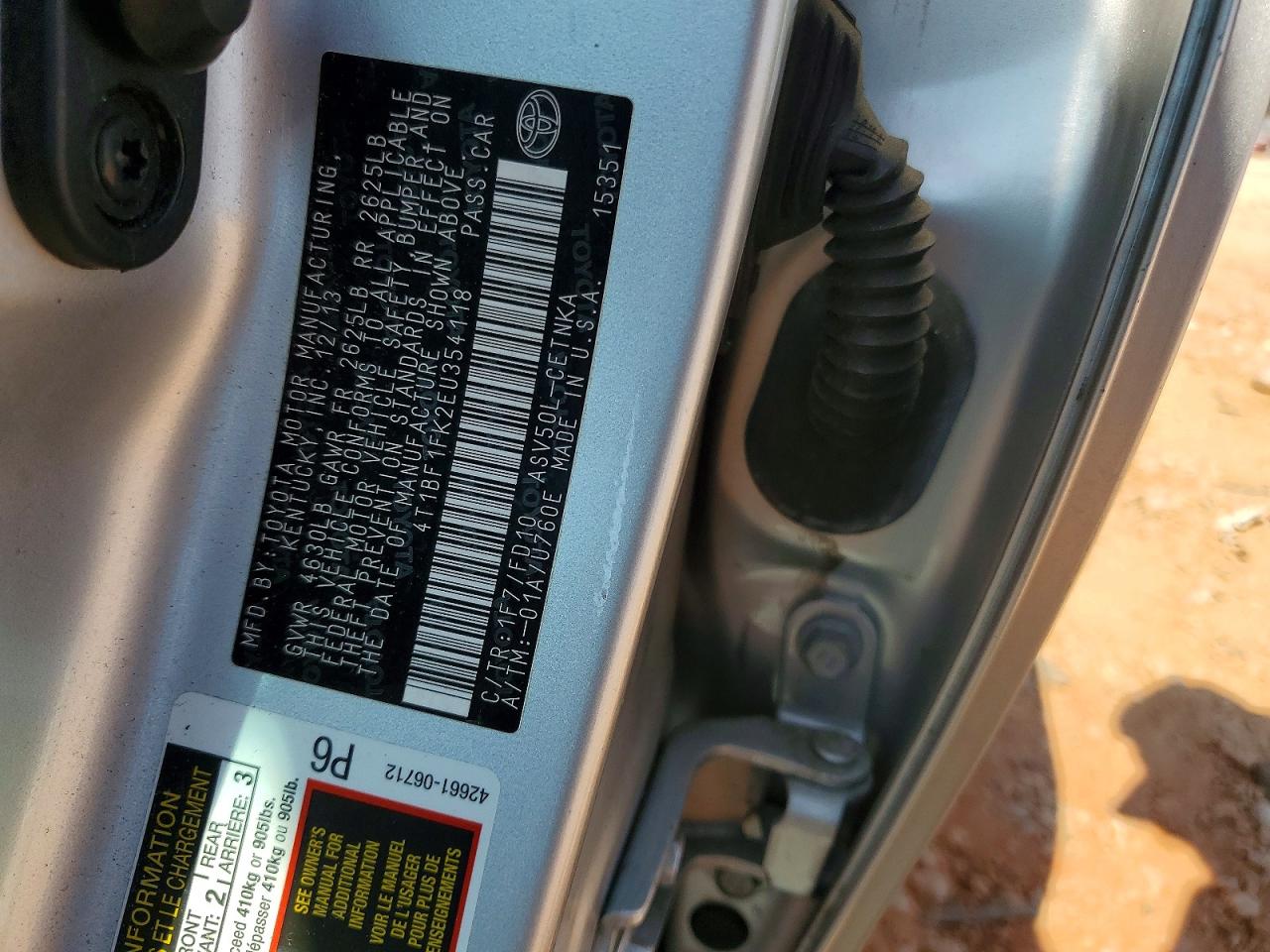 2014 Toyota Camry Le Silver vin: 4T1BF1FK2EU354118