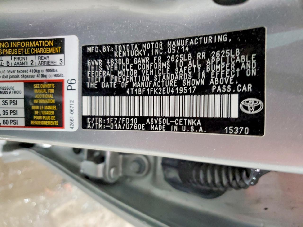 2014 Toyota Camry Le Silver vin: 4T1BF1FK2EU419517