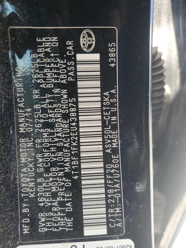 2014 Toyota Camry Se Sport Black vin: 4T1BF1FK2EU438875