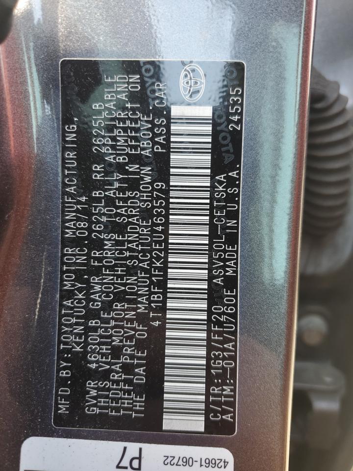 2014 Toyota Camry L Серый vin: 4T1BF1FK2EU463579