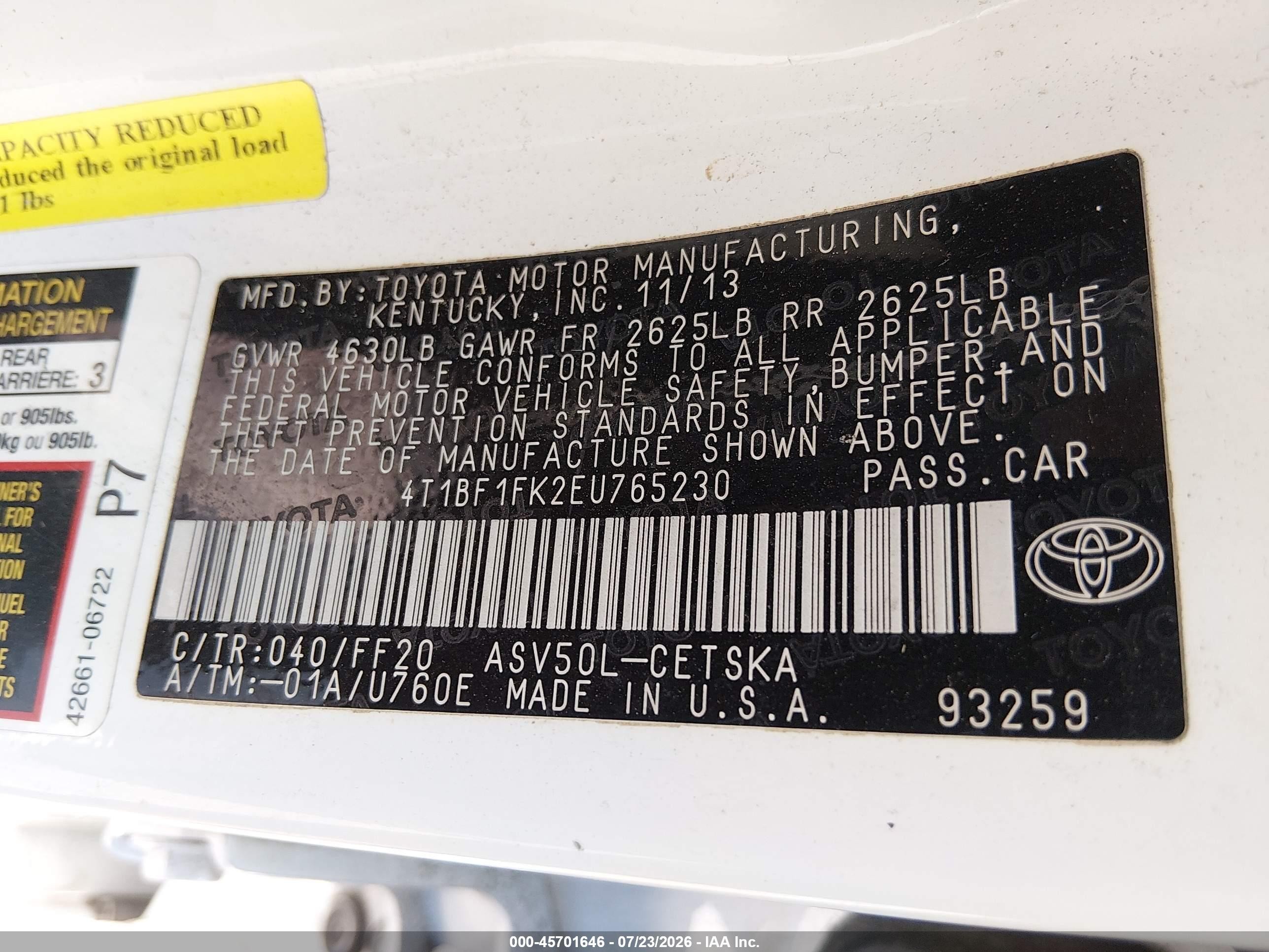 2014 Toyota Camry Se White vin: 4T1BF1FK2EU765230