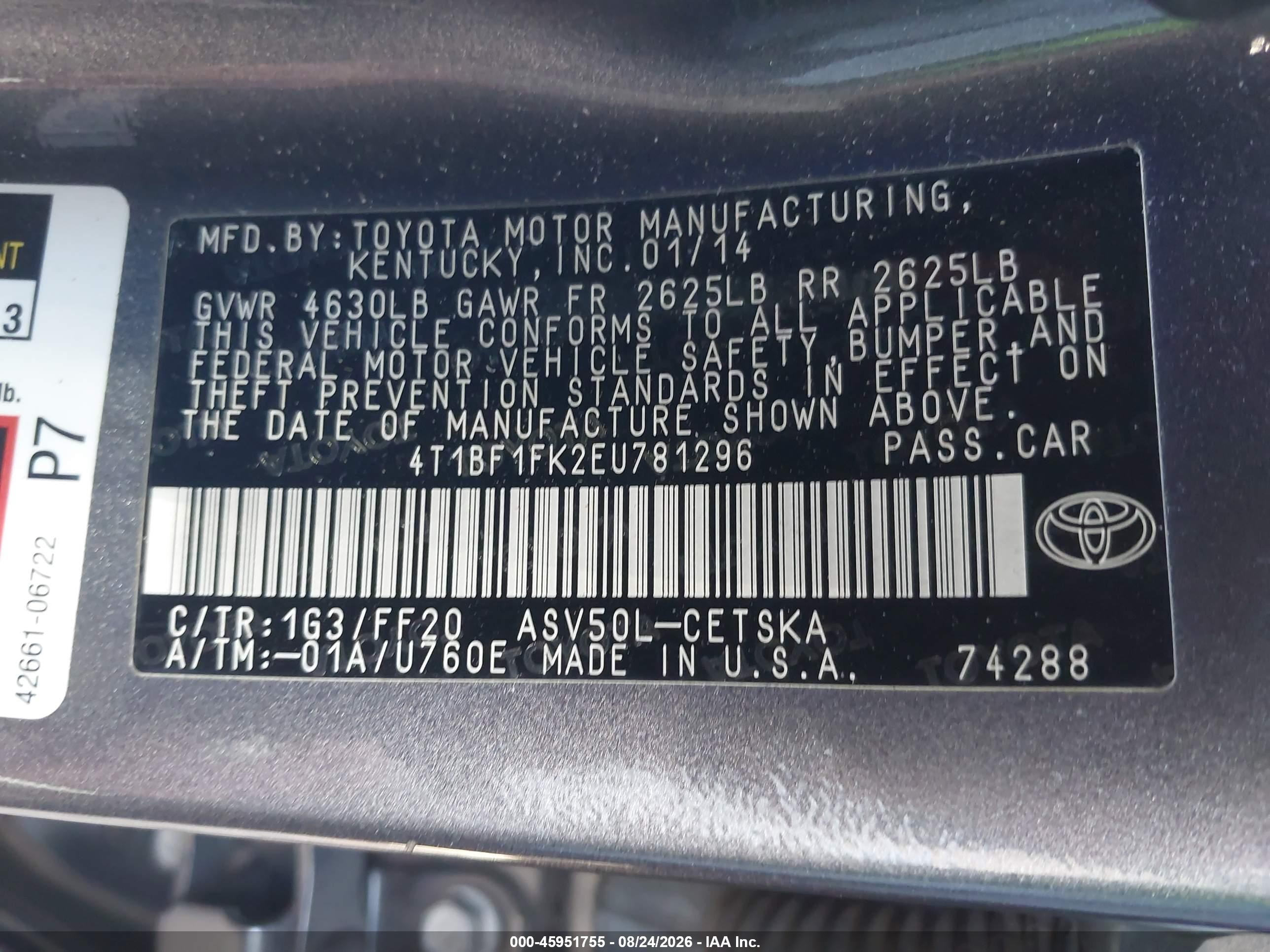 2014 Toyota Camry Se Серый vin: 4T1BF1FK2EU781296