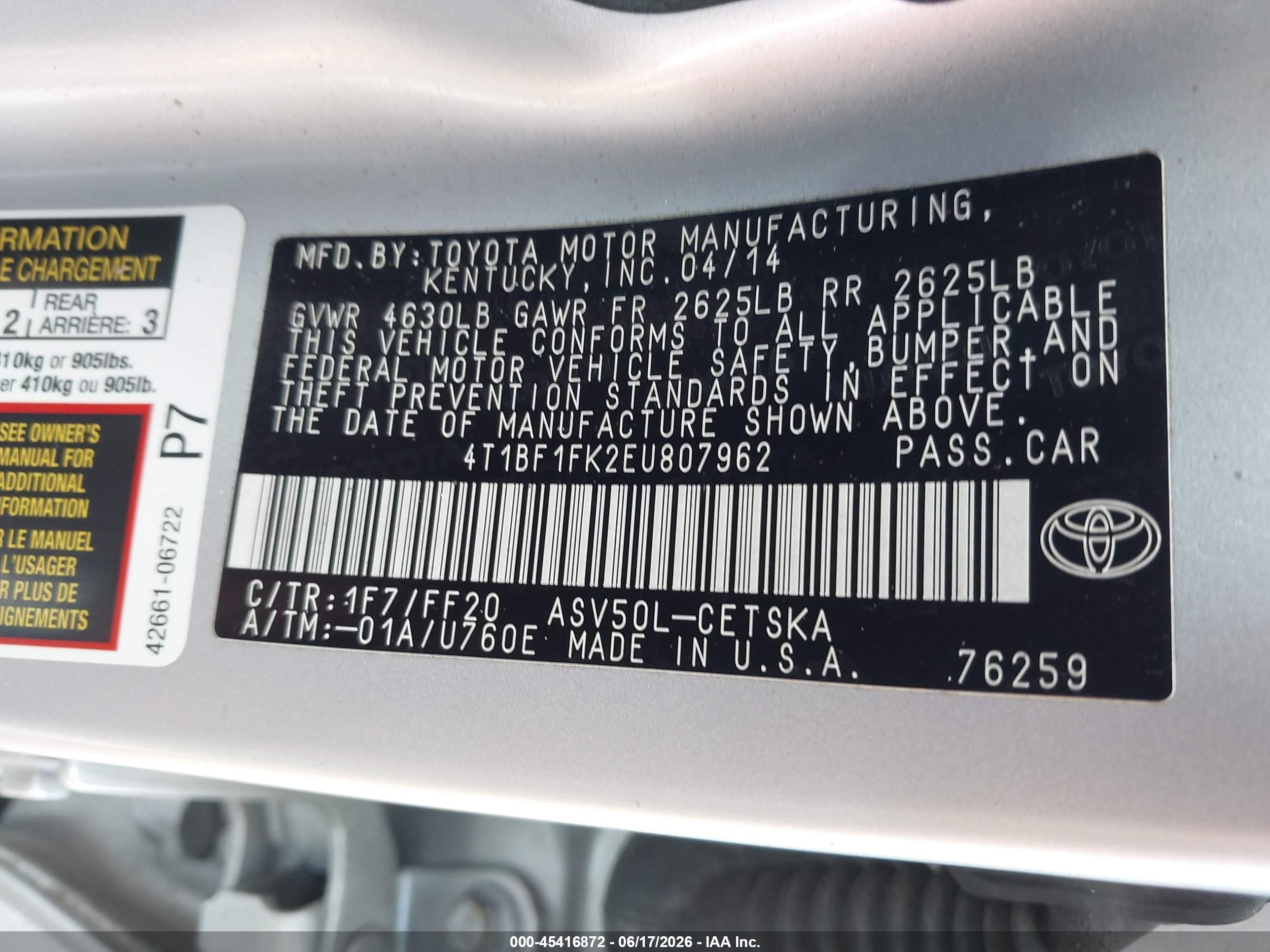 2014 Toyota Camry Se Silver vin: 4T1BF1FK2EU807962