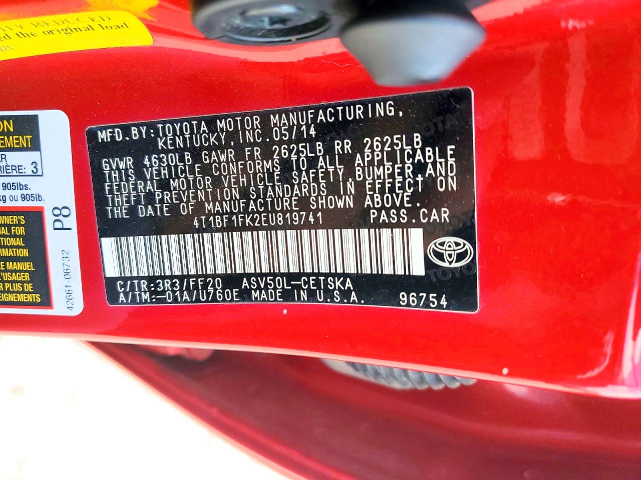 2014 Toyota Camry Se Sport Red vin: 4T1BF1FK2EU819741