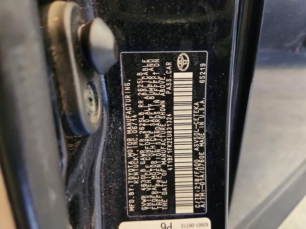 2014 Toyota Camry L Black vin: 4T1BF1FK2EU831324