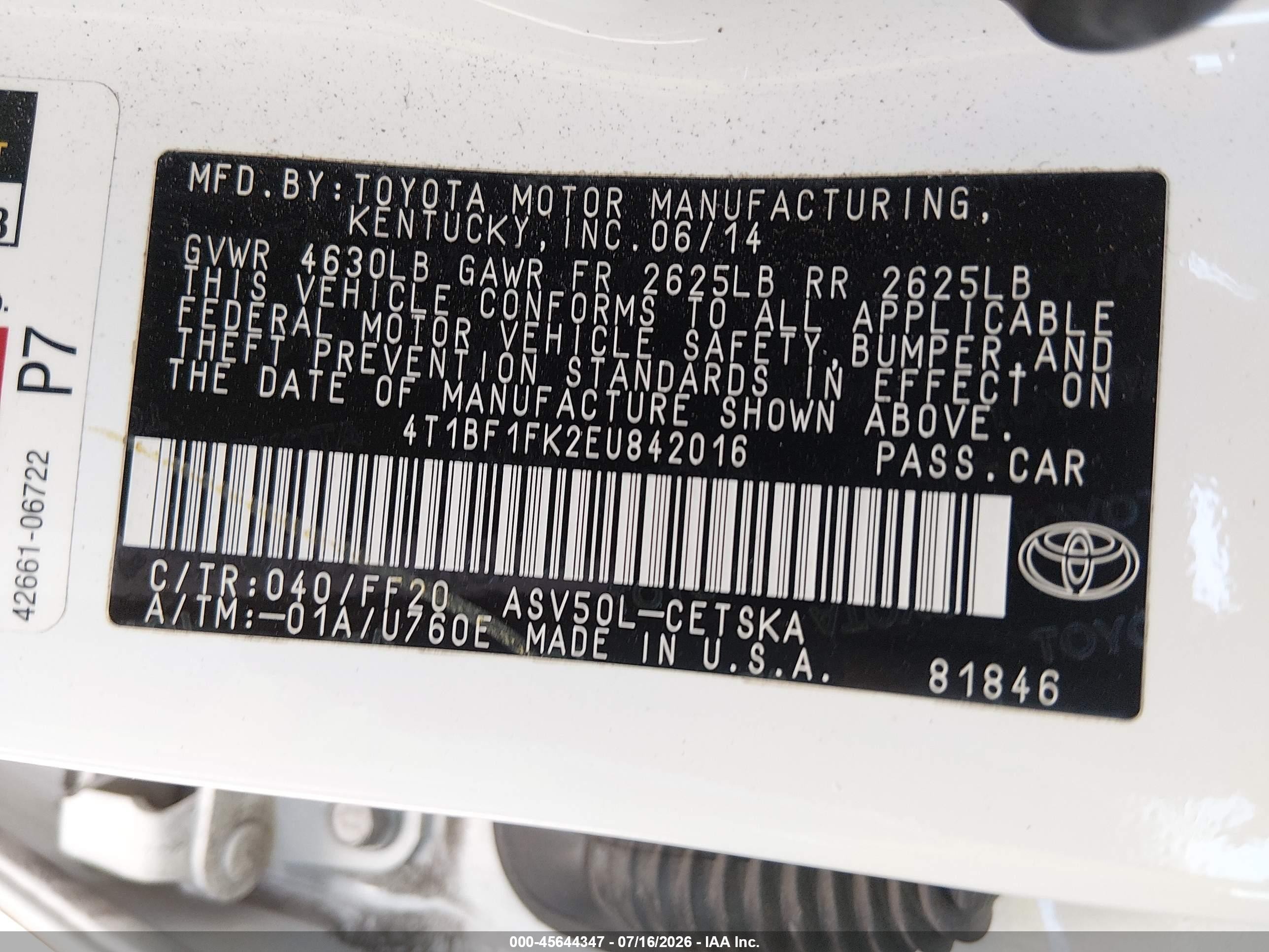 2014 Toyota Camry Se White vin: 4T1BF1FK2EU842016