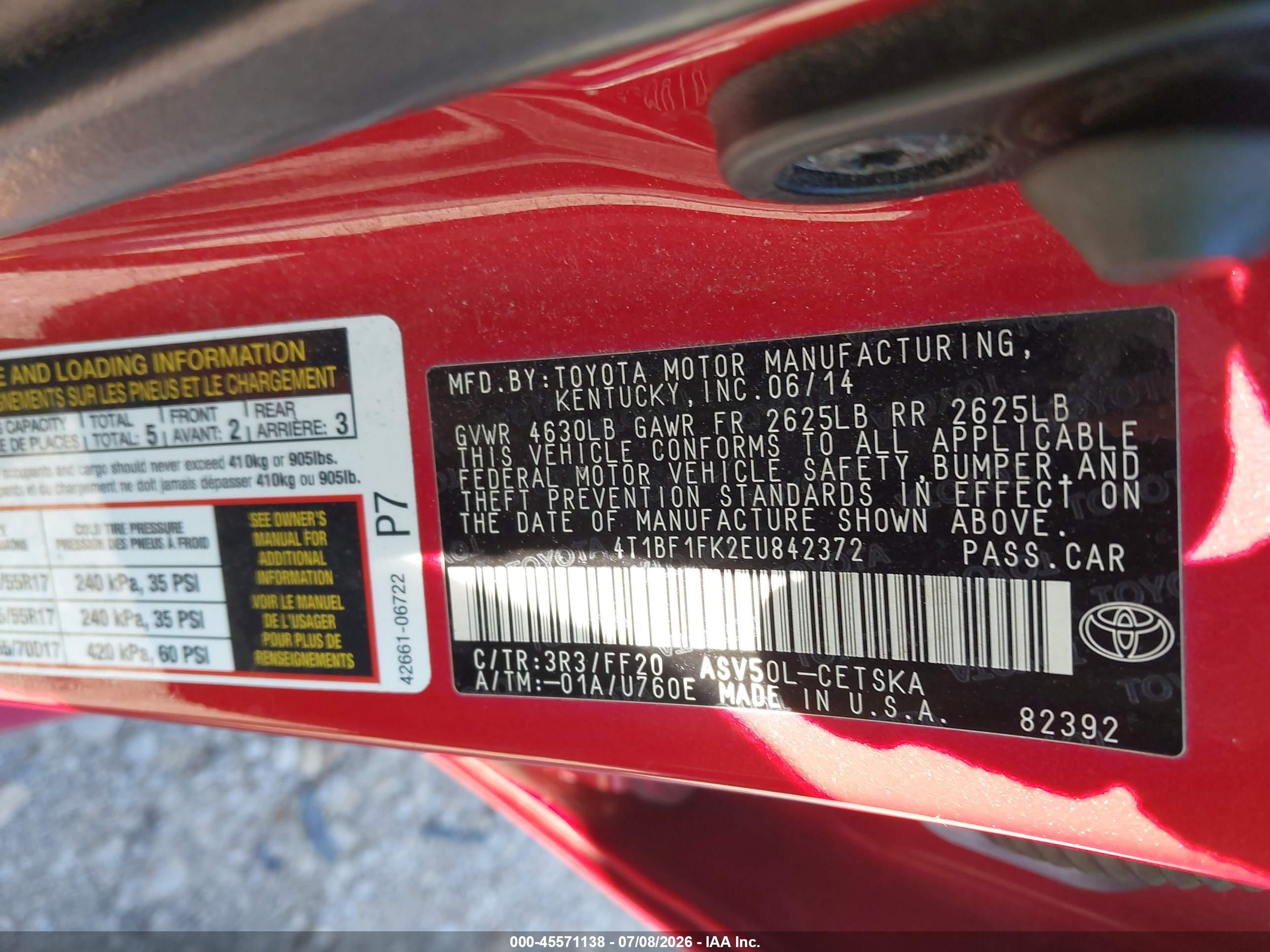 2014 Toyota Camry Se Red vin: 4T1BF1FK2EU842372