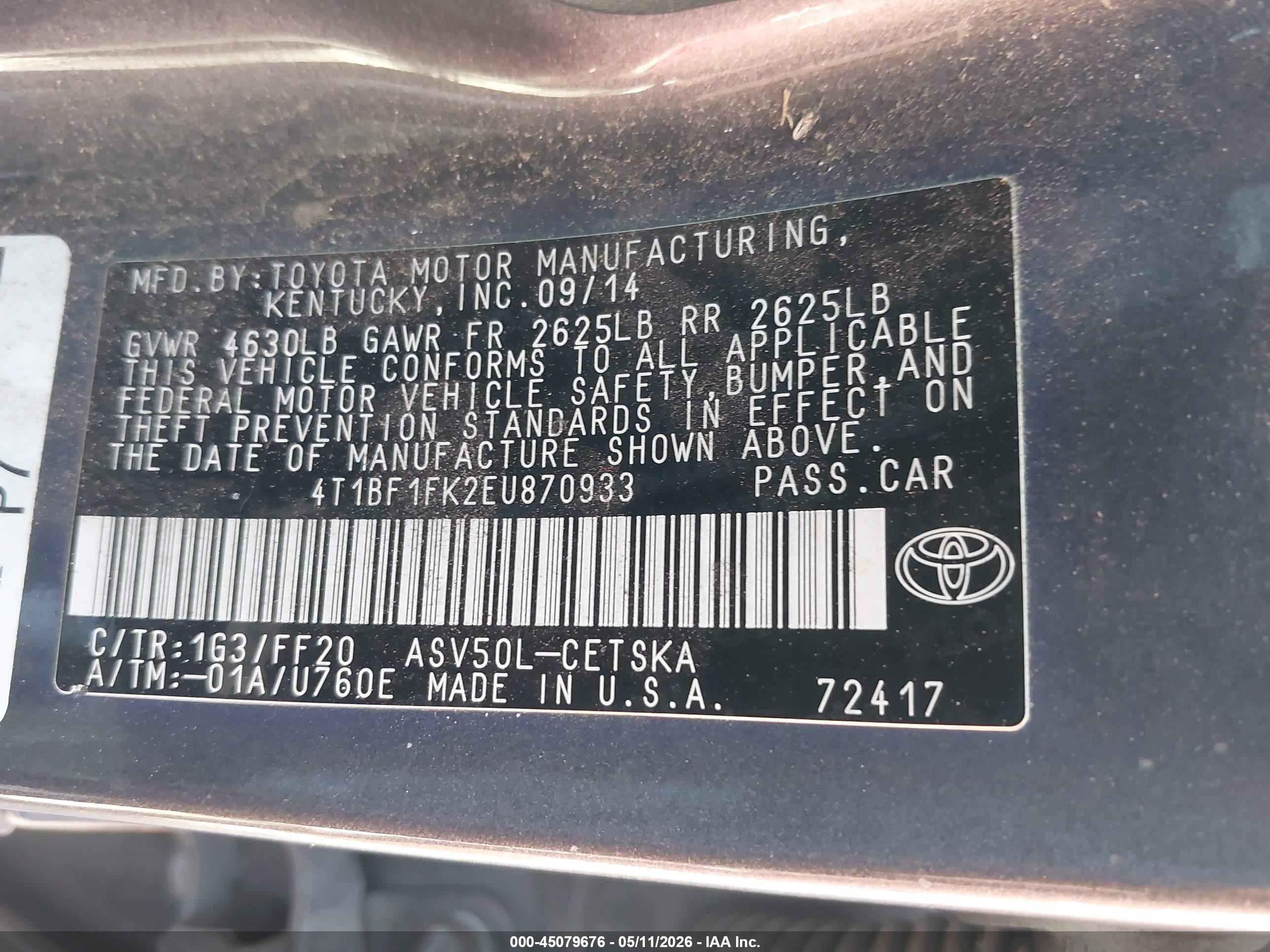 2014 Toyota Camry Se Black vin: 4T1BF1FK2EU870933