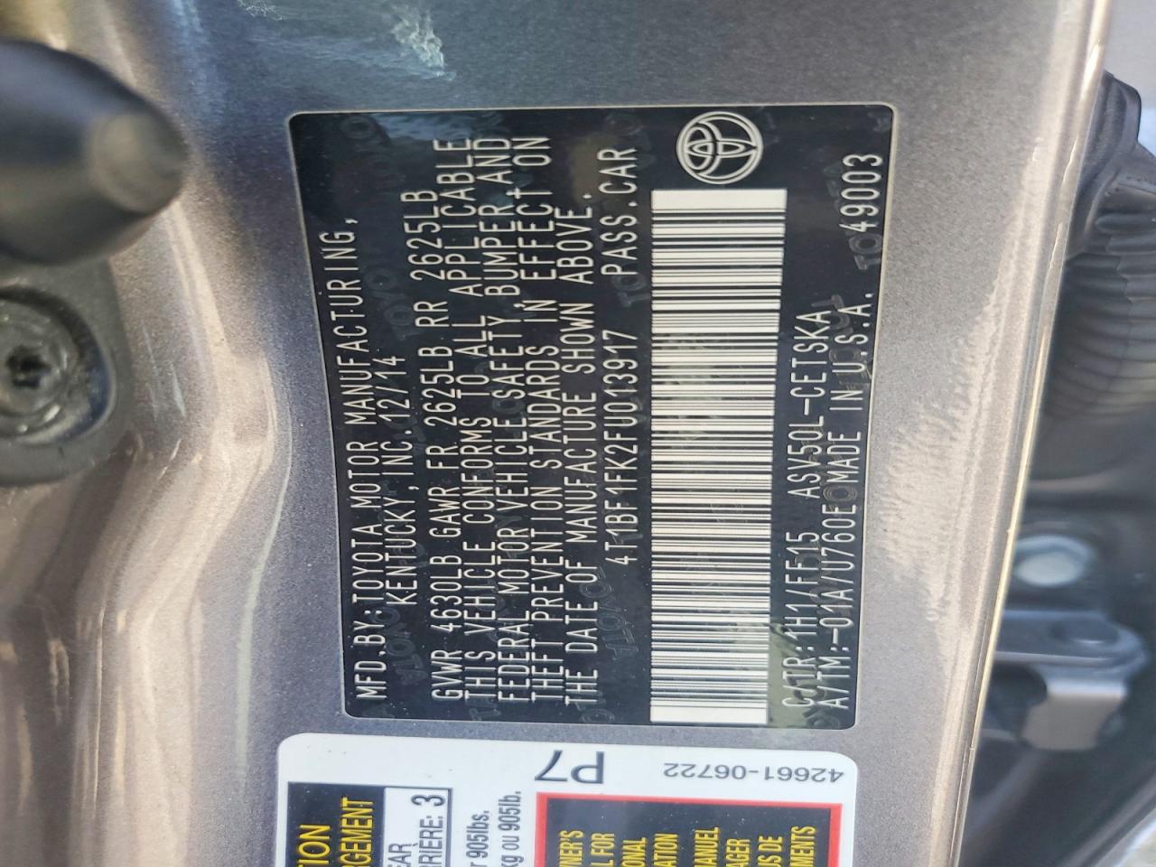 2015 Toyota Camry Se Gray vin: 4T1BF1FK2FU013917
