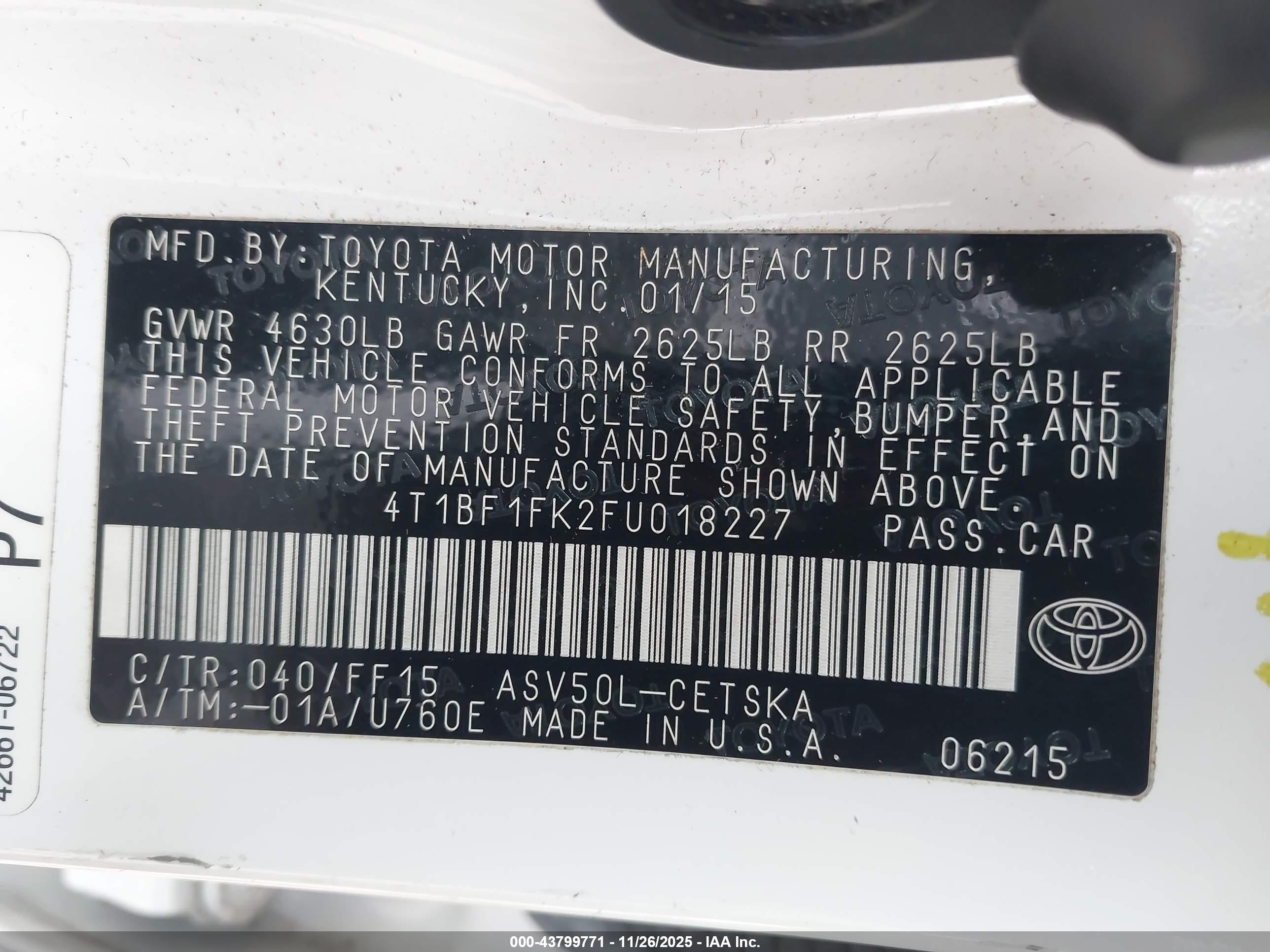 2015 Toyota Camry Se Белый vin: 4T1BF1FK2FU018227