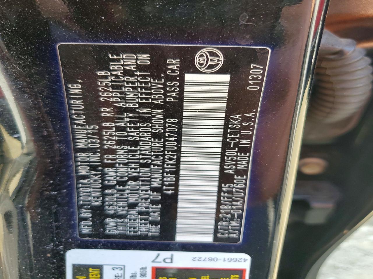 2015 Toyota Camry Se Black vin: 4T1BF1FK2FU047078