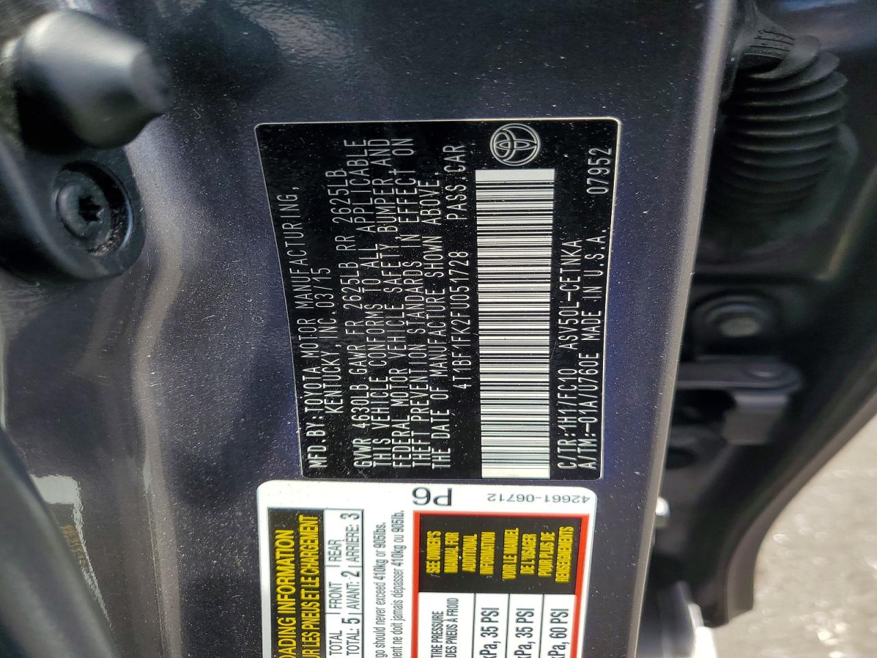 2015 Toyota Camry Le Gray vin: 4T1BF1FK2FU051728