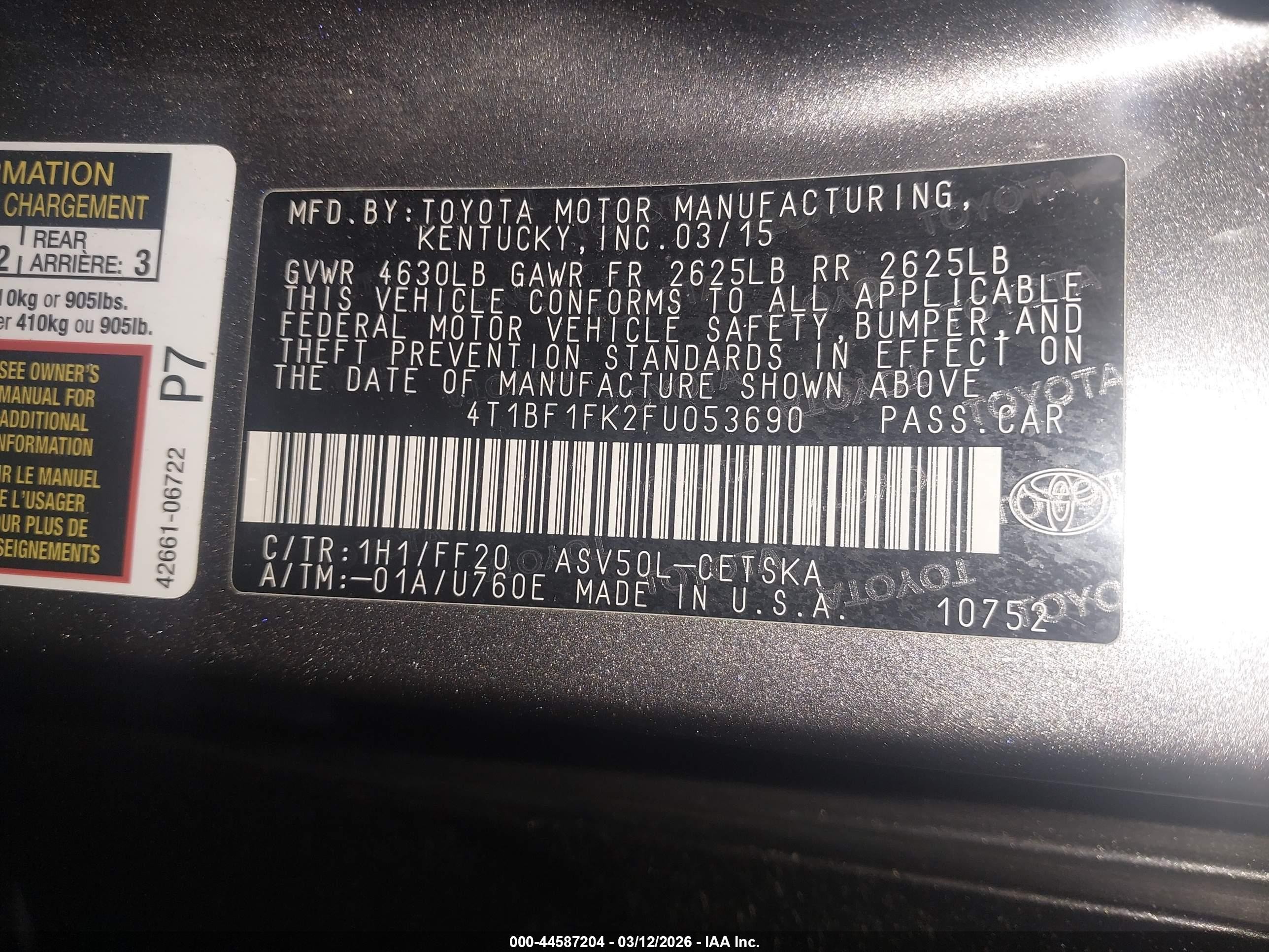 2015 Toyota Camry Se Gray vin: 4T1BF1FK2FU053690