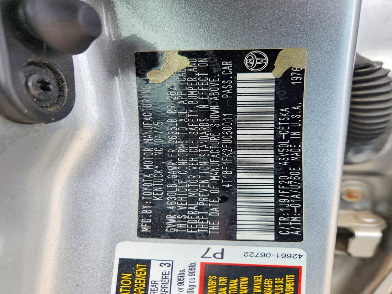 2015 Toyota Camry Se Серебряный vin: 4T1BF1FK2FU060011