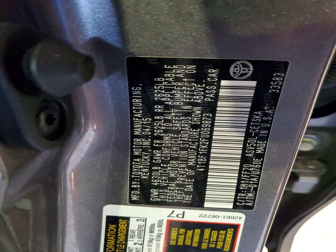 2015 Toyota Camry Se Gray vin: 4T1BF1FK2FU069873
