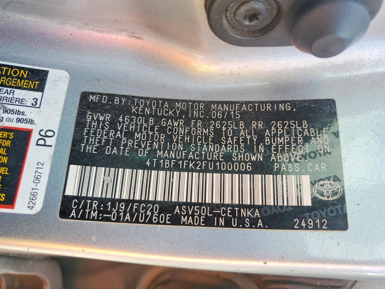 2015 Toyota Camry Le Silver vin: 4T1BF1FK2FU100006