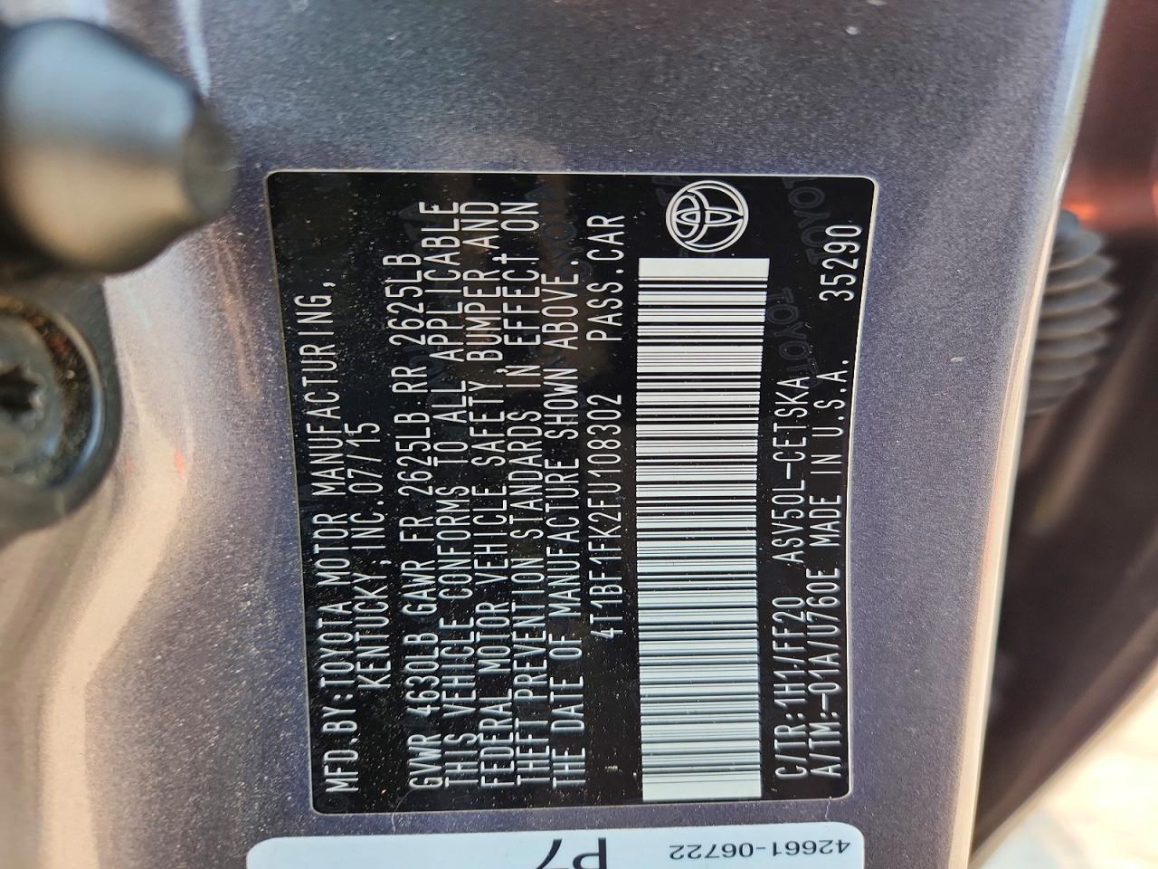 2015 Toyota Camry Se Серый vin: 4T1BF1FK2FU108302