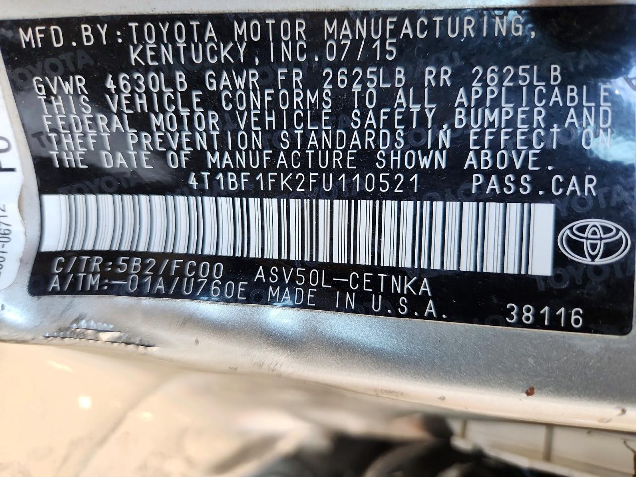 2015 Toyota Camry Le Tan vin: 4T1BF1FK2FU110521