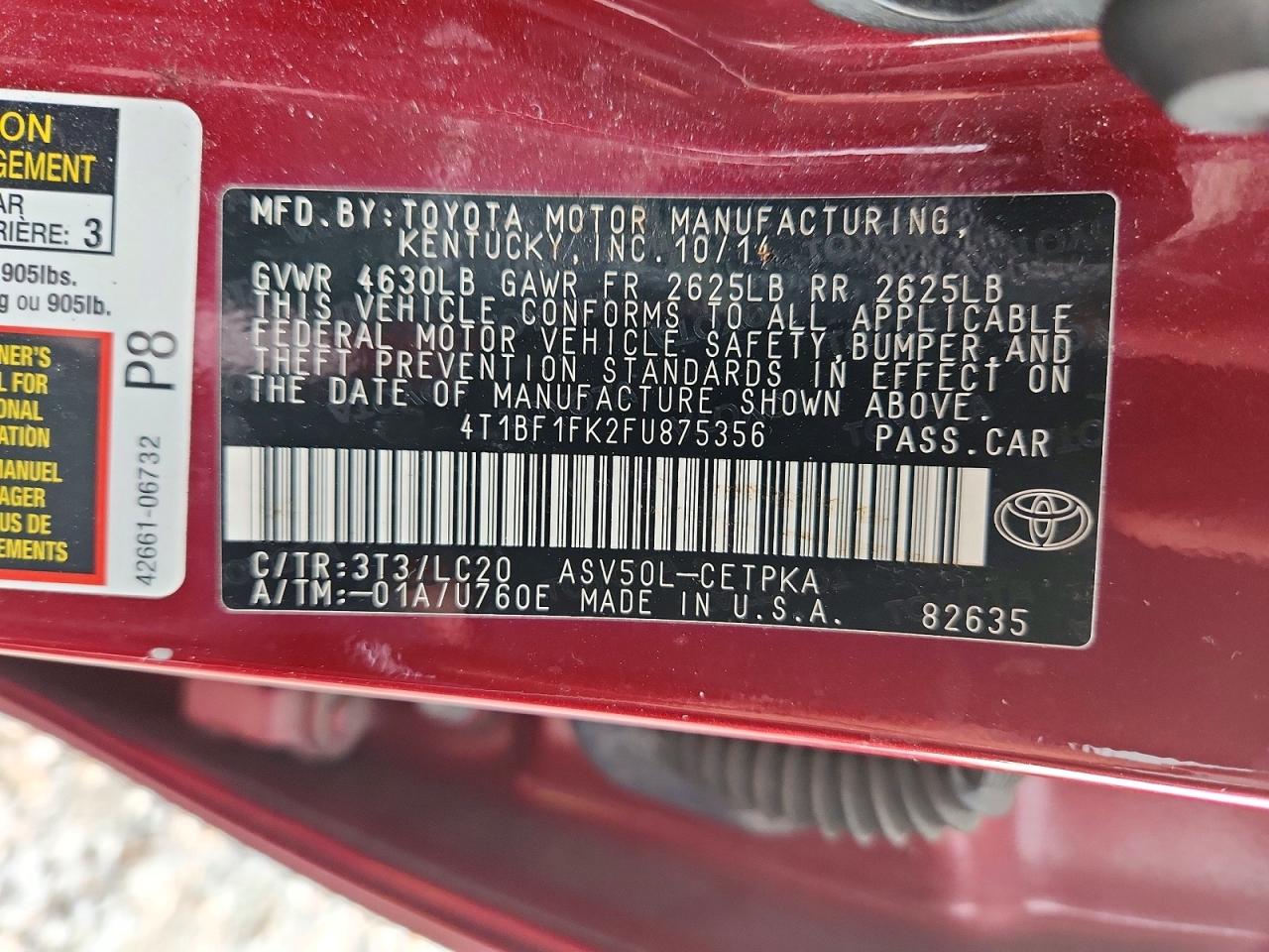 2015 Toyota Camry Xse Red vin: 4T1BF1FK2FU875356