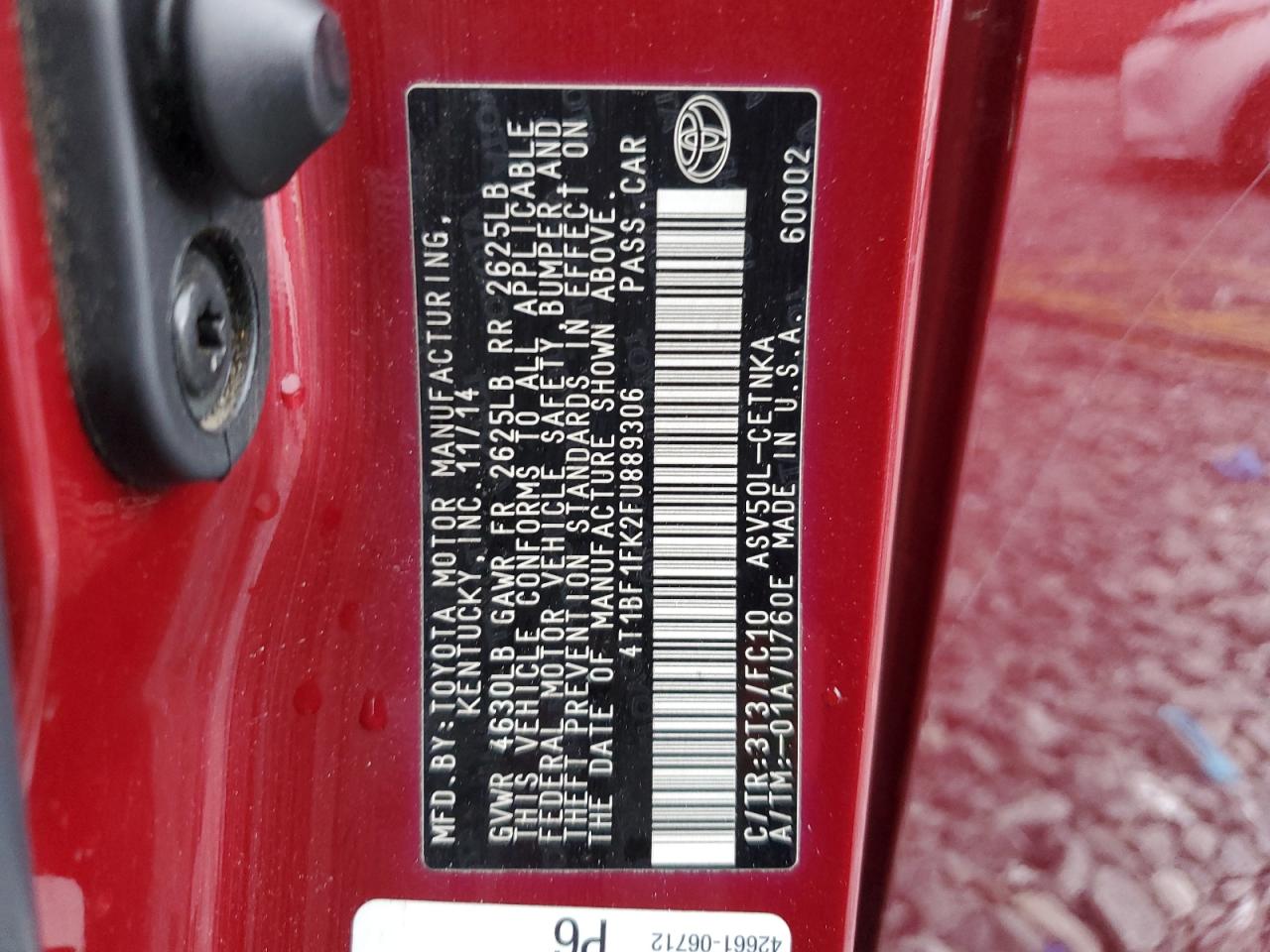 2015 Toyota Camry Le Maroon vin: 4T1BF1FK2FU889306