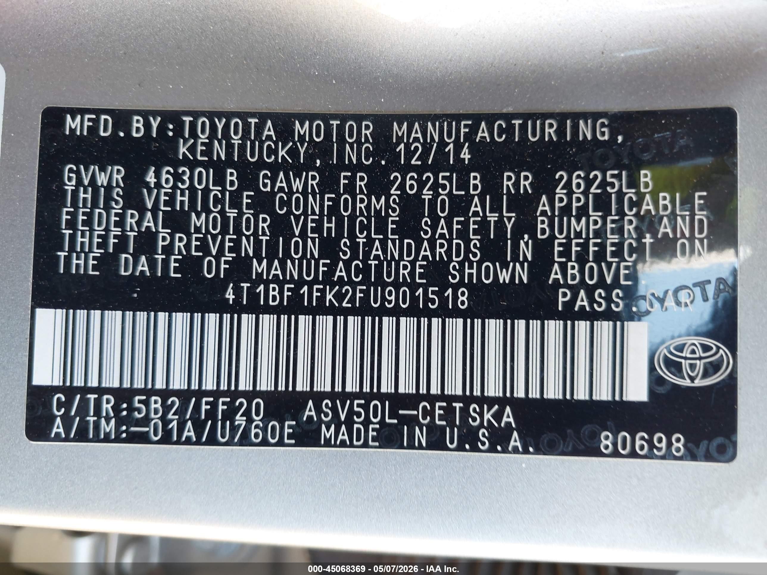 2015 Toyota Camry Se Tan vin: 4T1BF1FK2FU901518
