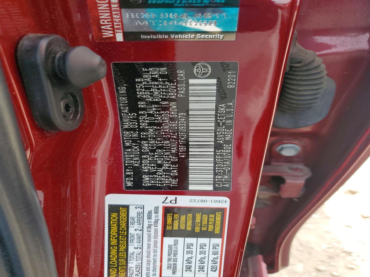 2015 Toyota Camry Se Бордовый vin: 4T1BF1FK2FU933479