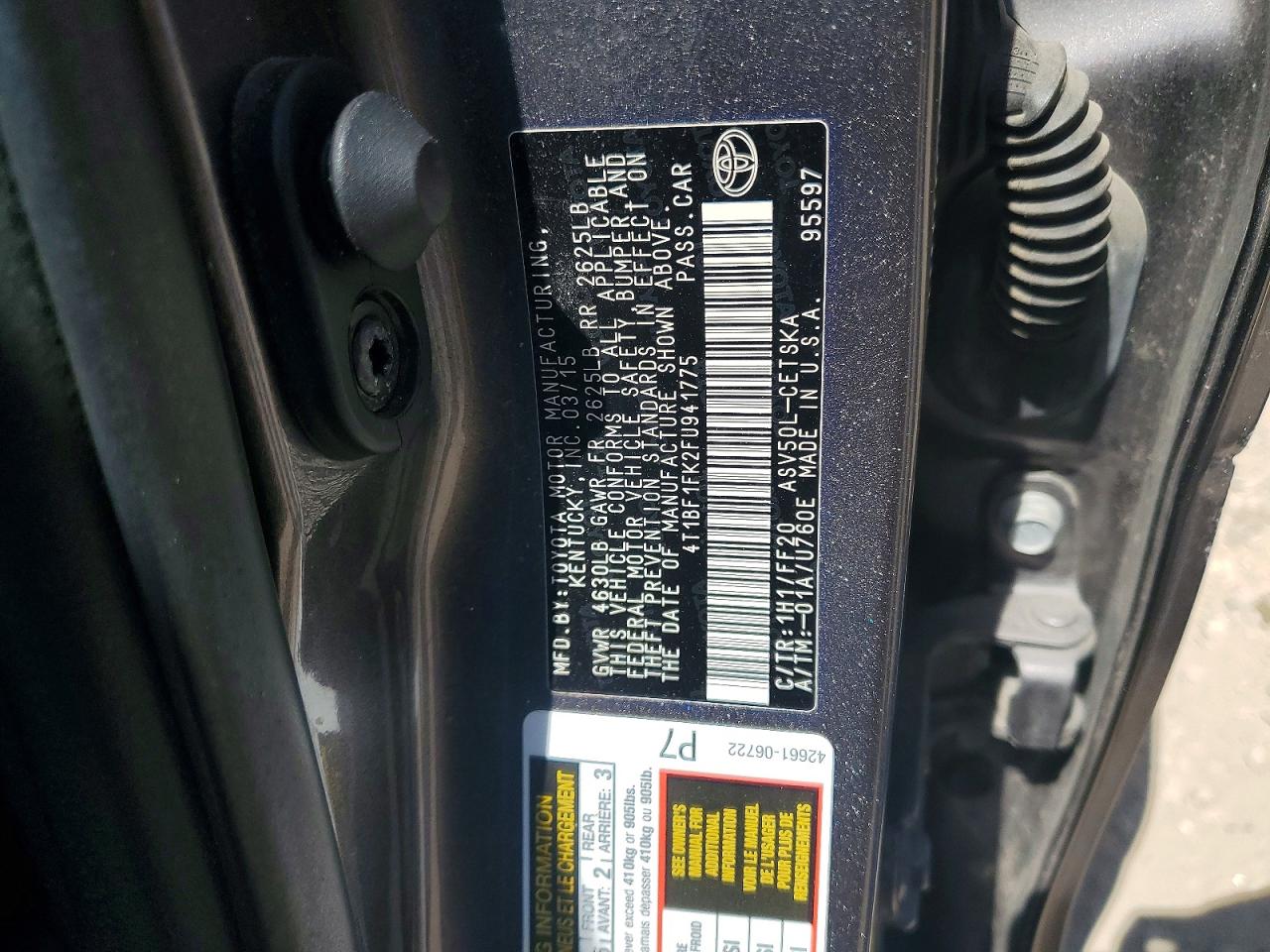 2015 Toyota Camry Se Gray vin: 4T1BF1FK2FU941775