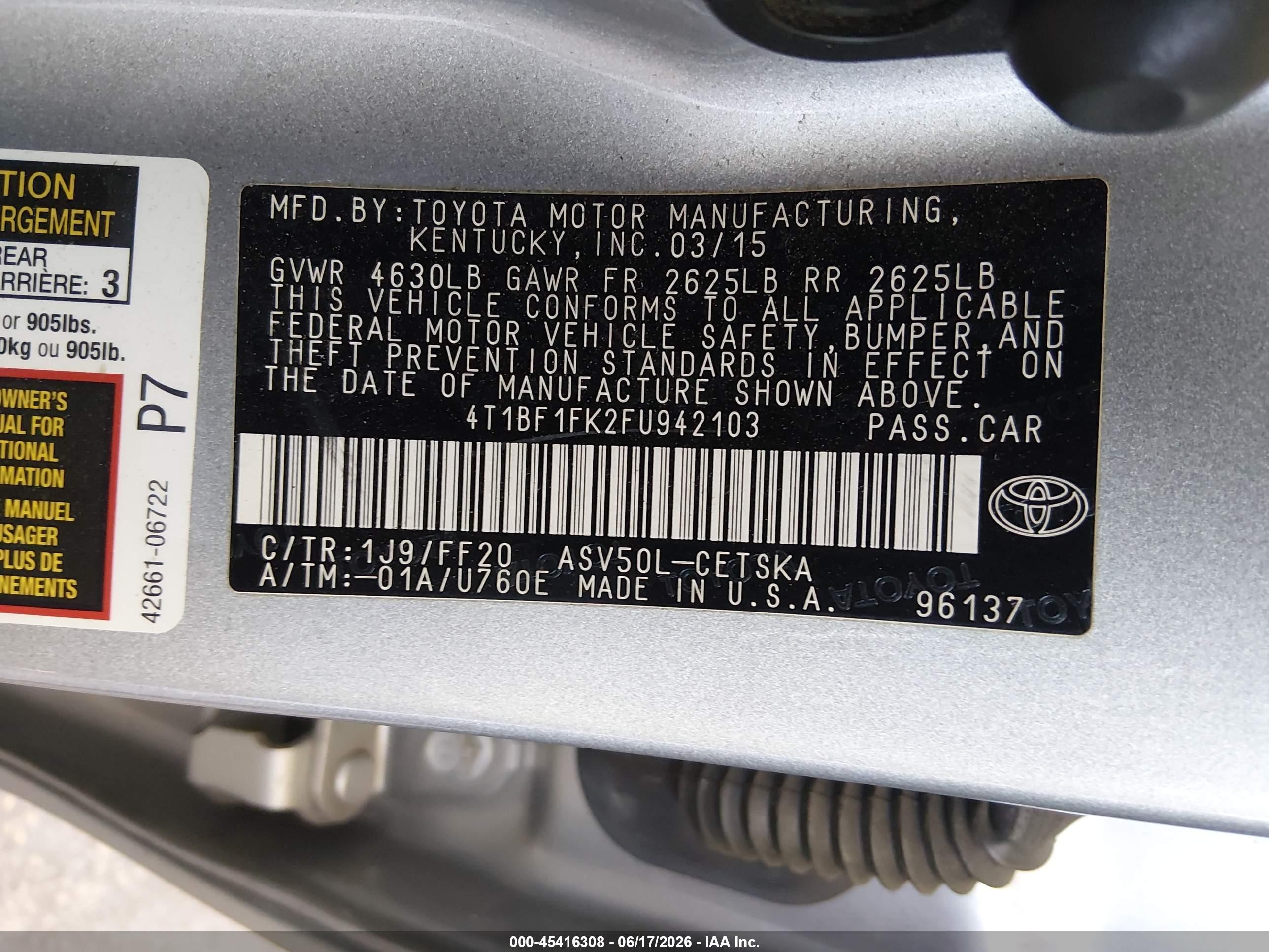 2015 Toyota Camry Se Silver vin: 4T1BF1FK2FU942103