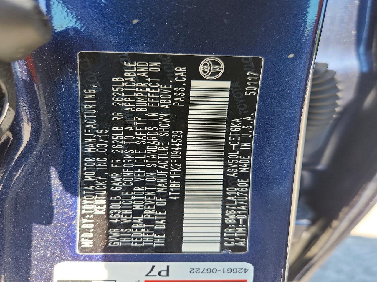 2015 Toyota Camry Xle Синий vin: 4T1BF1FK2FU944529