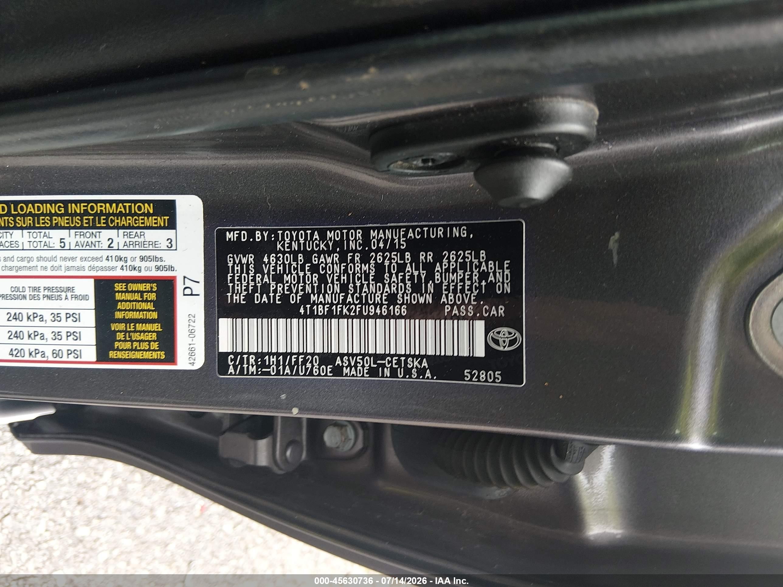 2015 Toyota Camry Se Gray vin: 4T1BF1FK2FU946166