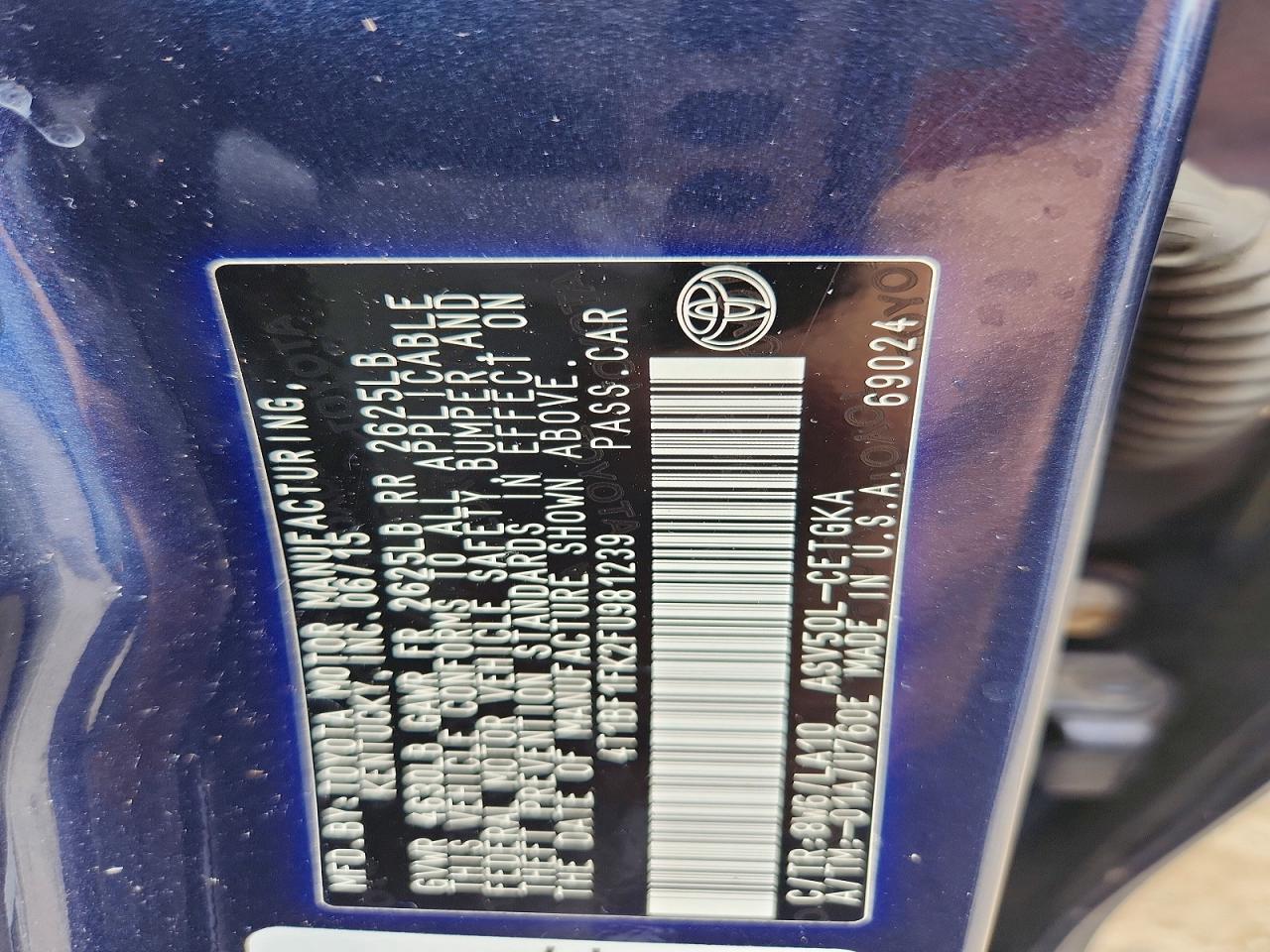 2015 Toyota Camry Xle Blue vin: 4T1BF1FK2FU981239